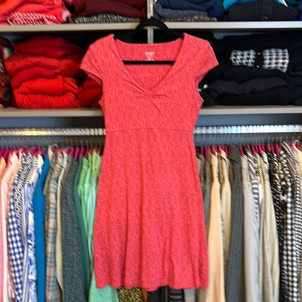 Toad & Co pink print cal sleeve v neck t shirt dress size XS
